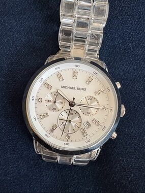 Michael Kors Clear Acrylic Bracelet Watch with Silver Dial, small